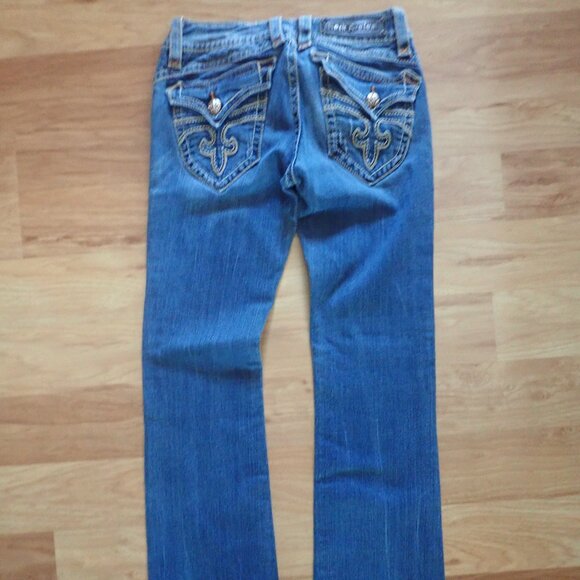 NWOT WOMEN'S Rock Revival Destroyed "PATTI" Flap Pocket Boot Jeans 29x31 Stretch - Picture 2 of 5